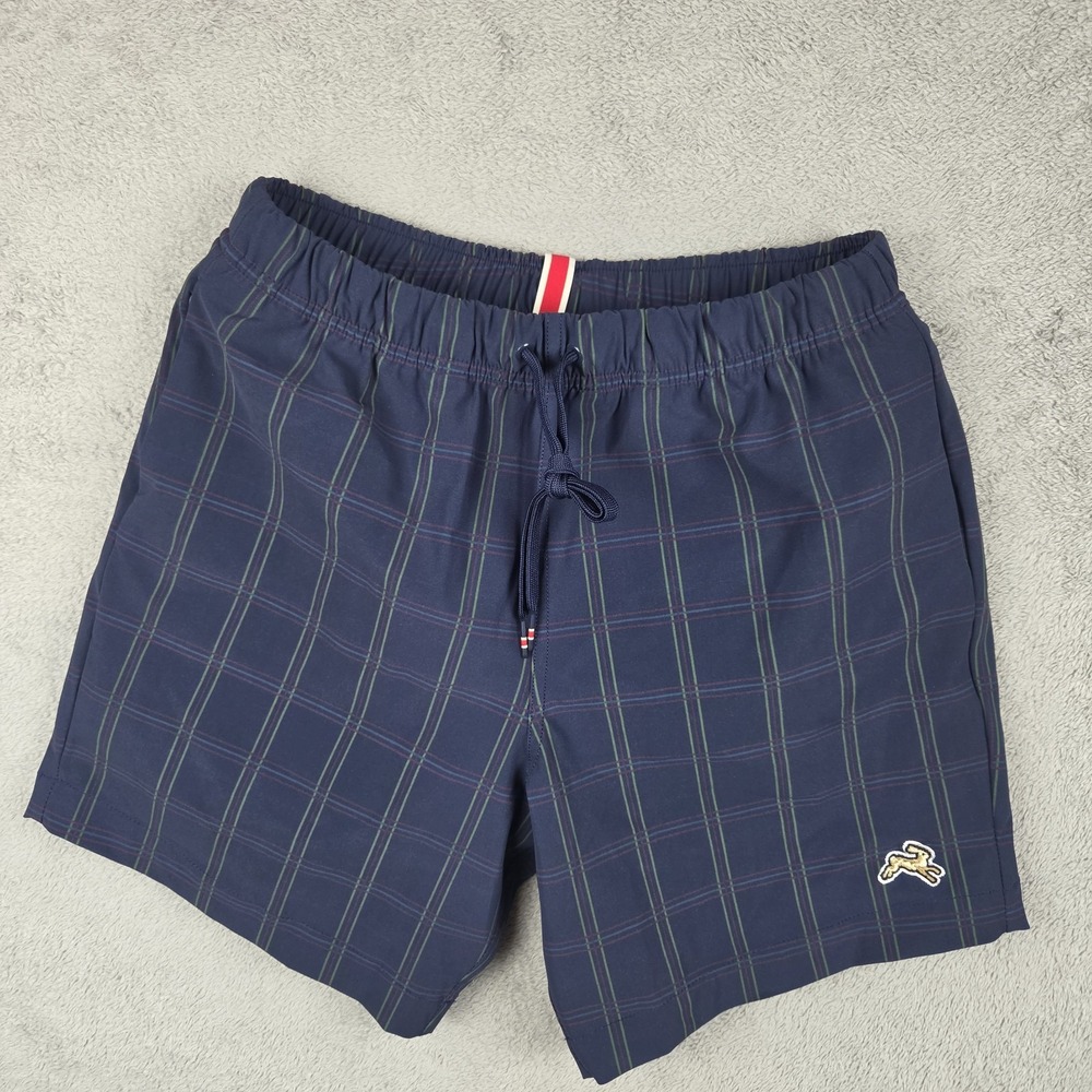 Tracksmith x J Crew Cannonball Run Men's S Navy Plaid Swim Running RCR Hare